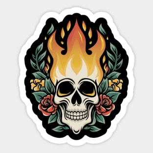 Eternal Fire Skull Art - Timeless Retro Tattoo Sticker